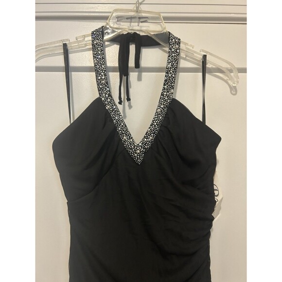 New Vintage Betsy & David Glitter Halter Mesh Formal Gown Black Sheath Long Y2K - Picture 2 of 10
